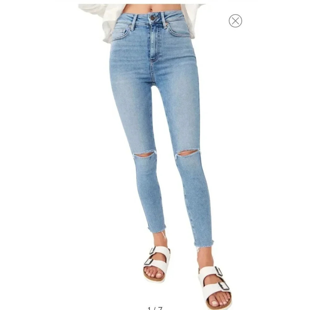 Free People High Waist Raw Hem Ankle Denim Leggings Women's Size 30.